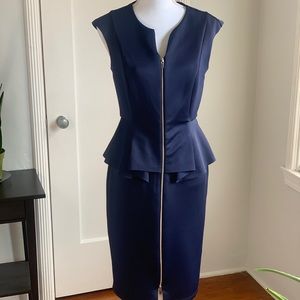Enfocus Studio front zip peplum dress in navy